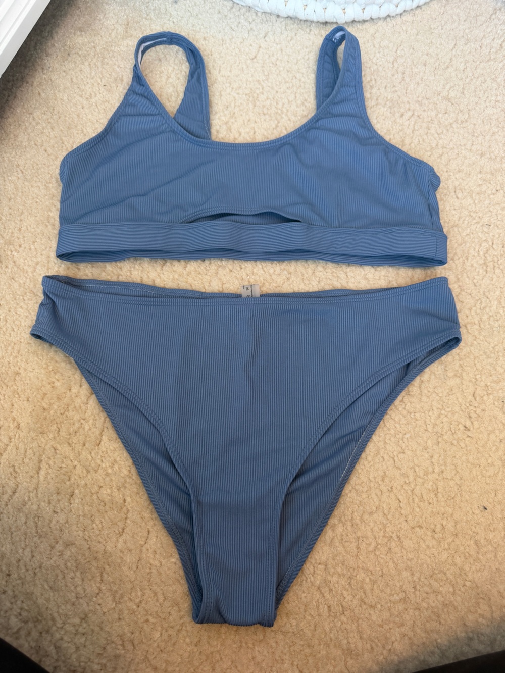SHEIN Blue Ribbed Scoop Neck Bikini Set
